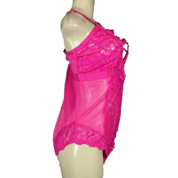 Torrid +3 Pink Sheer Mesh Lace Caged Neckline & Back Adjustable Strap Bodysuit - Picture 3 of 6